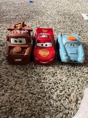 Disney Cars Character Toy Trio - Red, Brown, Light Blue